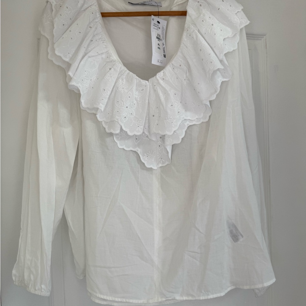 Primark White Eyelet Ruffle Blouse